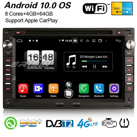 Erisin 8709 8-Core Android 10.0 Car Stereo DAB+ CarPlay DSP BT GPS