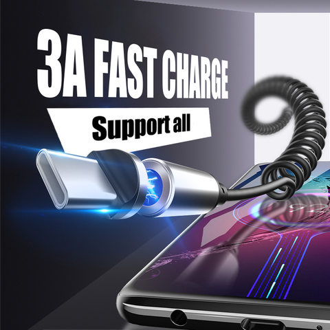 3A Magnetic Spring Cable Quick Charge 3.0 Retractable Micro USB Charger Type C Fast Charging For Huawei Samsung Xiaomi Android ► Photo 1/6