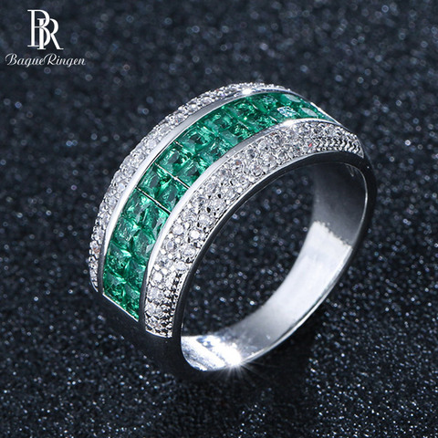 Bague Ringen 5 Colors Choices Gemstones Ring for Women Silver 925 Jewelry Luxury Design Green Pink Blue Rainbow Female Party ► Photo 1/6