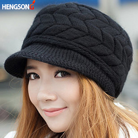 2022 Winter Women Hat Luxury Knitted Hats Female Soft High Elastic Warm Caps Beanies Headgear Girl Cap Solid Color ► Photo 1/6