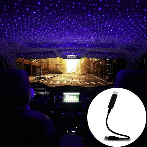 Usb Car Interior Atmosphere Star Sky Lamp Ceiling Roof Light Ambient Led Projector Mini Blue Alitools - Ceiling Blue Lights Led