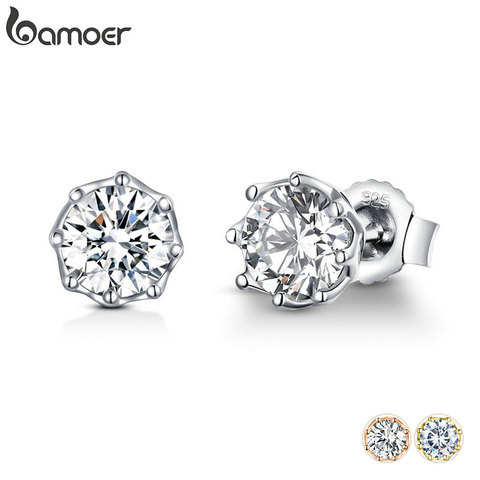 BAMOER Authentic 925 Sterling Silver Classic Clear Cubic Zircon Small Stud Earrings for Women Sterling Silver Jewelry SCE499 ► Photo 1/6