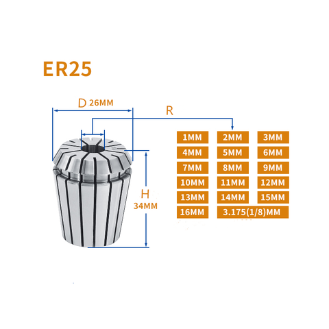 2mm-16mm ER25 Collet Chuck Tool Bits Holder Spring Collet for CNC Engraving Machine Milling Lathe Tool spindel motor clamp ► Photo 1/4