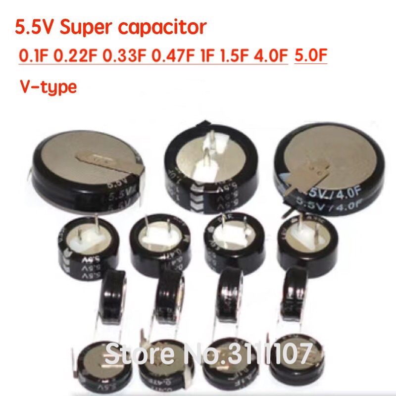 2PCS/LOT Farad Capacitor 5.5V 0.1F 0.22F 0.33F 0.47F 1.F 1.5F 4.0F 5.0F Super Capacitor 0.1F-5.0F Double Layer CCapacitor V type ► Photo 1/1