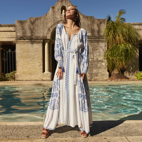 Jastie Bahia Maxi Dress Women Summer Fall Long Sleeve Embroidery Vintage Long Dress 2022 Boho Beach Hippie Loose Vestidos Mujer ► Photo 1/6