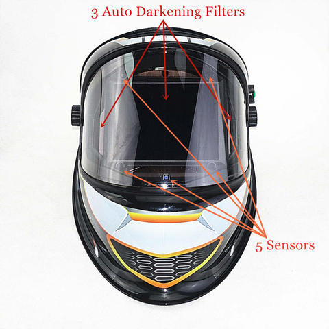 Auto Darkening Welding Helmet View Size 98x88mm DIN 4-14 5 Sensors CE EN379 Welding Mask ► Photo 1/6