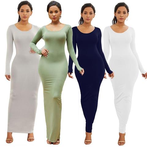HOT SALES!!! Spring Autumn Sexy Women Solid Color Long Sleeve Round Neck Bodycon Maxi Dress evening party dress sexy comfortable ► Photo 1/6