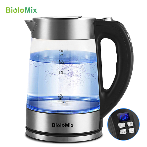 BioloMix 1.8L Blue LED Light Electric Glass Kettle 2200W Tea Coffee Kettle Pot with Temperature Control & Keep-Warm Function ► Photo 1/6