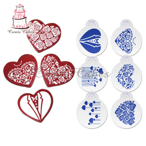 6pcs/set Hearts Cookie Stencil Fondant Cake Mold Rose Flower Biscuits Baking Mould Cake Border Decorating Pastry Spray Tool ► Photo 1/6