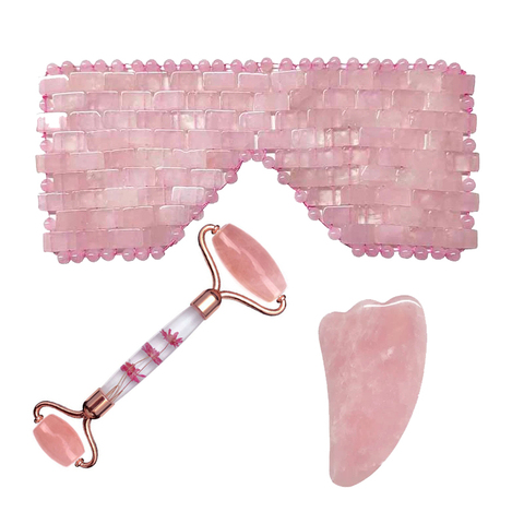 Rose Quartz Eye Sleep Mask Facial Massager Jade Roller Gua Sha Scraper Eyes Relax Fade Dark Circles Skin Care Beauty Tools Gifts ► Photo 1/6