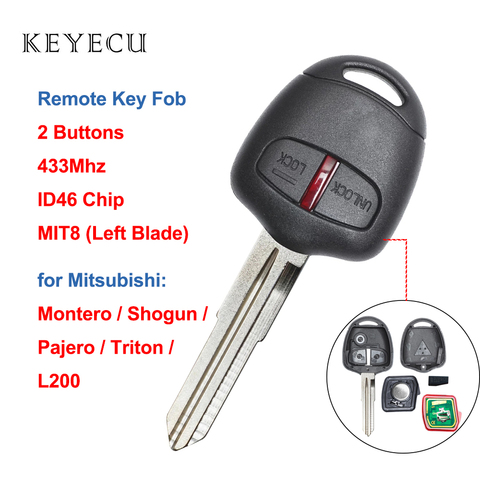 Keyecu Remote Key Fob 2 Button 433MHz ID46 Chip for Mitsubishi L200 Shogun Pajero Montero Triton MIT8 with Left Blade ► Photo 1/5