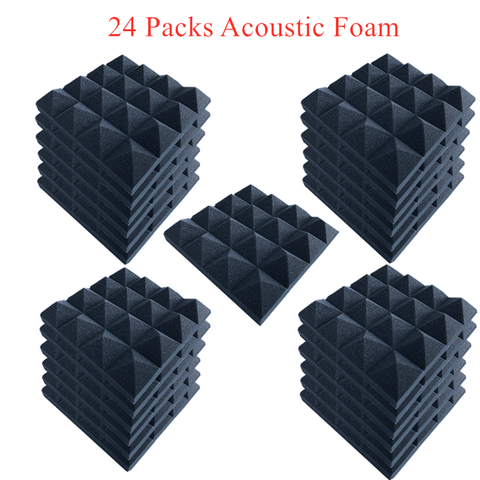 25x25x5CM 16 Pyramid Black 24PCS Acoustic Foam Soundproof Studio Absorption Sound Proof Panel Protective Sponge Sealing Strip ► Photo 1/6
