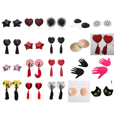 1 Or 2 Pair Women Sexy Sequin Nipple Covers With Tassels Heart Shape Nipple Stickers Pasties Sex Product Chest Stickers ► Photo 1/5
