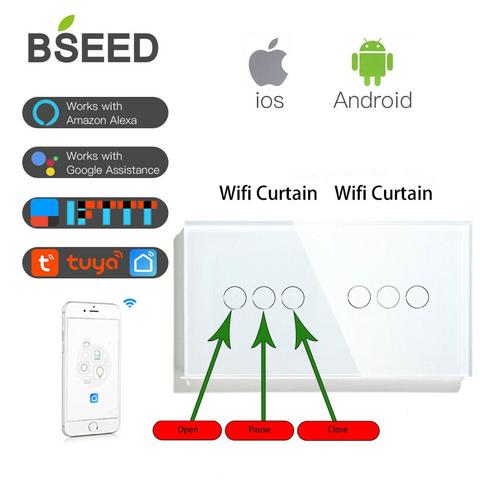 Bseed Wifi Touch Curtain Switch Double Smart Roller Shutter Black White Golden Blinds Wireless Crystal Class Smart Life TUYA App ► Photo 1/6