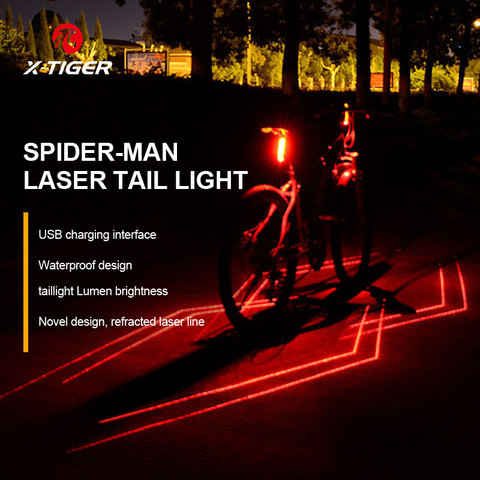 X-Tiger Bike Light Bicycle Rear Light Accessories IPx5 Waterproof Bicycle Lamp Charging LD Laser Line Cycling Taillight Light ► Photo 1/6