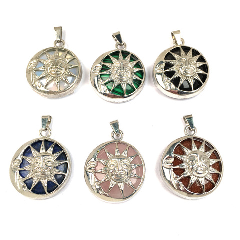 Natural Stones Round Pendant Amulets Plated Sun God Pendants For Jewelry Making DIY Reiki Necklaces Accessories ► Photo 1/6