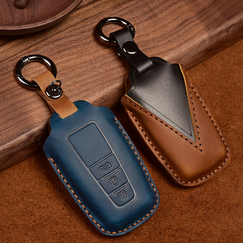 Leather Car Key Case For Toyota Camry CHR Prius Corolla RAV4 Prado 2017 2022 Remote keyless CoverKeychain ► Photo 1/5