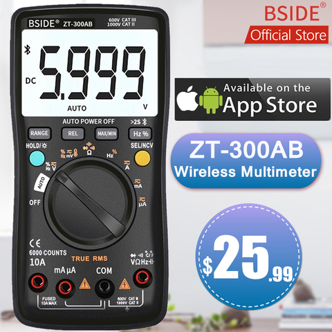 BSIDE ZT-300AB Wireless Digital Multimeter True RMS Manual/Auto Ranging 6000 Counts DMM Voltage Capacitance Temp Amp Ohm Diode ► Photo 1/6