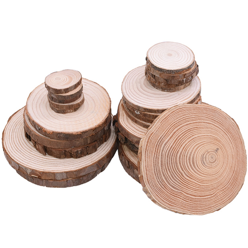 5-100PCS Thick Natural Pine Round Unfinished Wood Slices Circles With Tree  Bark Log Discs DIY Crafts Wedding Party Painting