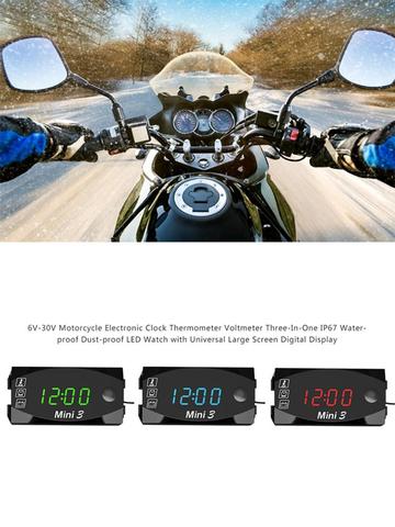 3 In 1 LED Watch 6V-30V Motorcycle Electronic Clock Thermometer Voltmeter IP67 Waterproof Dust-proof Large Screen ► Photo 1/6