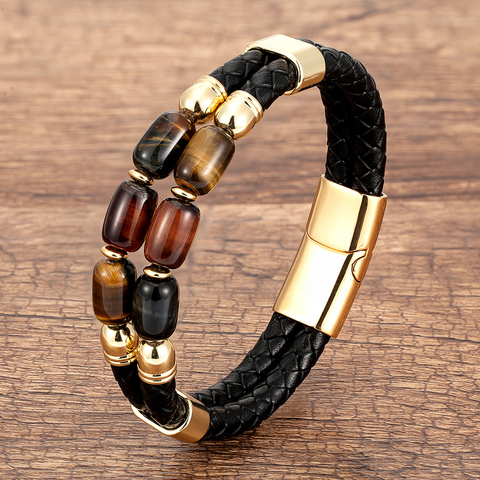 High Quality Natural Tiger Eye Bracelets For Men Multilayer Braided Leather Rope Women Bracelets Trendy Handmade Stone Jewelry ► Photo 1/6