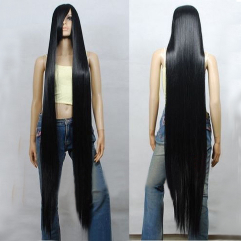 80CM 100CM 120CM 150CM 200CM Black Long Straight Heat Resistant Hair Cosplay Costume Wig + Wig Cap ► Photo 1/5