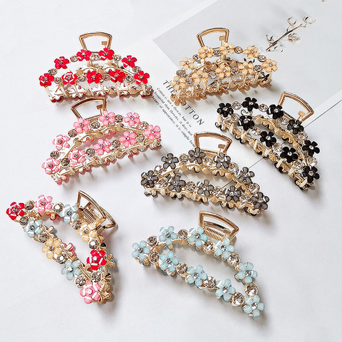 1Pcs Geometric Metal Hair Clip Hair Claws Flowers Rhinestones Square Semicircle Shaped Hair Crab Clamp Women Large Size Hairpins ► Photo 1/6