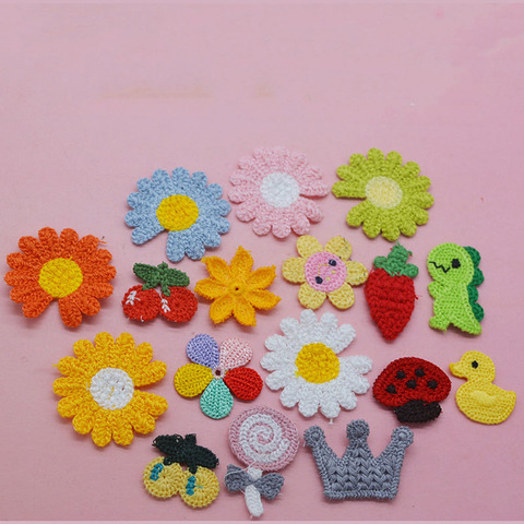 20Pcs/Lot Multi Style Crochet Daisy Strawberry Dinosaur Appliques For Hair Clip Accessories And DIY Kid Cloth Patches ► Photo 1/6