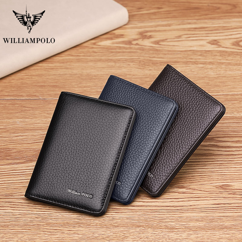 WILLIAMPOLO Men Wallets Genuine Leather Slim Wallet Mens Short Money Clips  Small Coin Pocket Bifold Credit Card Holder Thin Purse with ID Window 