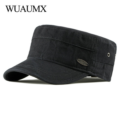 Wuaumx Vintage Spring Summer Flat Top Baseball Hats Outdoor Military Hat Men Women Washed Army Cap Solid Black Green Visor ► Photo 1/6