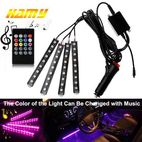 4pcs Car RGB USB LED Strip Light Interior Styling Decorative Atmosphere Lamps Strip LED With Remote Voice controlled rhythm lamp ► Photo 1/6
