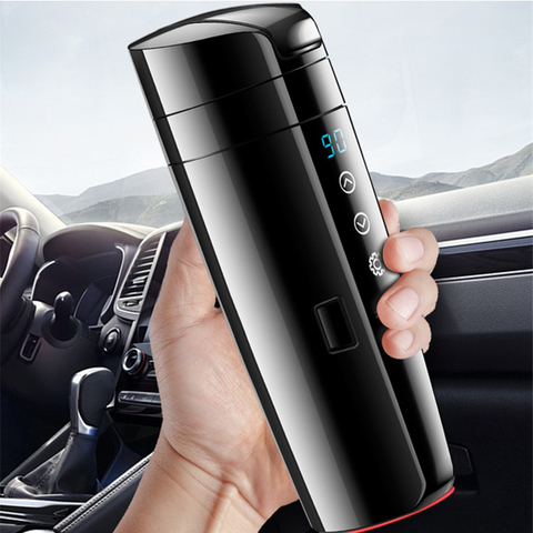 400ML Car Heating Cup Real-time Temperature 12V Heated water Mug Kettle Stainless Steel Travel Electric Coffee Cup With Cable ► Photo 1/6