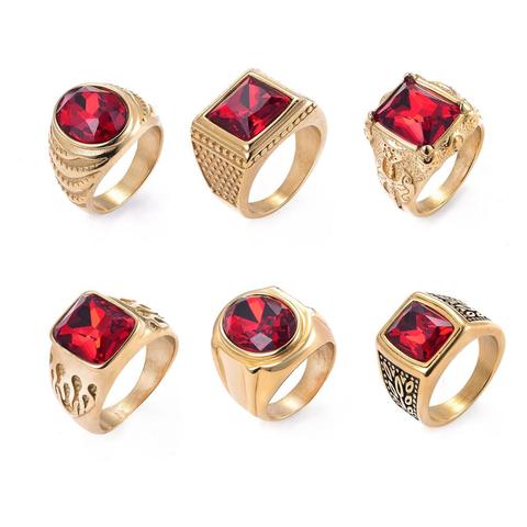 Vintage Square Red Stone Signet Ring Men Antique Gold Wedding Band Rings Indian Dubai Jewelry Multiple choices ► Photo 1/6
