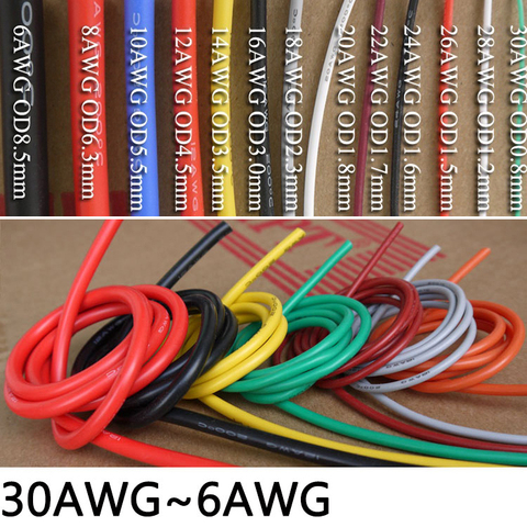 5M/10M Wire Cable Super Soft Silicone Insulated 30 28 26 24 22 20 18 16 14 12 11 10 9 8 7 6 AWG Electronic Lighting Copper Wire ► Photo 1/5