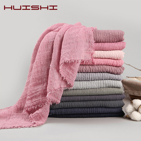 HUISHI Scarf Muslim Women Bubble Cotton Solid Islam Muslim Head Scarf Shawls and Wraps Female Foulard Crinkle Cloud Hijab ► Photo 1/6