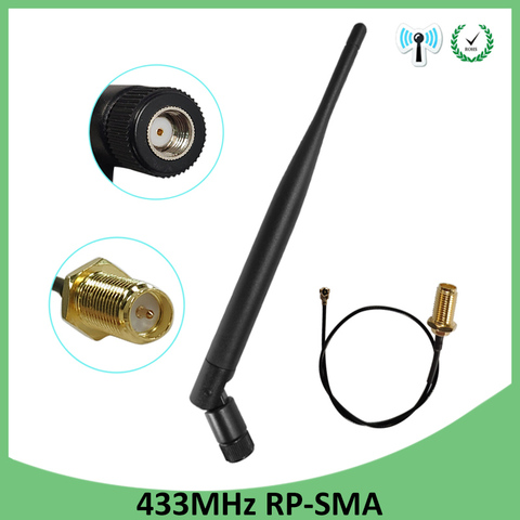 433Mhz Antenna 5dbi GSM 433 mhz RP-SMA Connector Rubber 433m Lorawan antenna+ IPX to SMA Male Extension Cord Pigtail Cable ► Photo 1/6