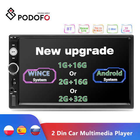 Podofo 2Din Android Car Radio Multimedia Player RAM 2G + ROM 32G GPS Navigation BT FM WiFi No dvd 2 DIN Radio For VW Nissan Kia ► Photo 1/6