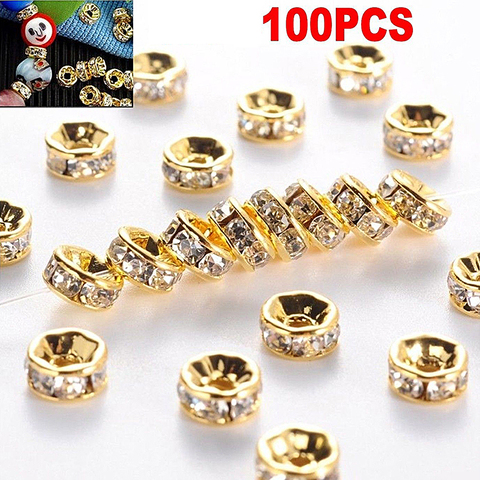 100pcs 6/8mm Rondelle Disc 316 Stainless Steel Crystal Spacer Beads With Rhinestone For Jewelry Making DIY Bracelet ► Photo 1/6