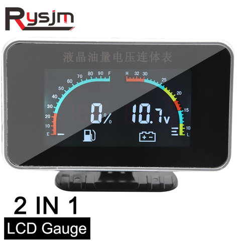 2 In 1 LCD Car Digital ALARM Gauge Voltmeter Volt Fuel Gauge 12v/24v motorcycle fuel level sensor gauges fuel level Universal ► Photo 1/6