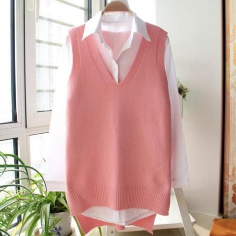 2022 Large Size Korean Women Knitted Sweater Sleeveless Women Loose Vest Ladies V-Neck Pullover Tops Female Waistcoat Pull Femme ► Photo 1/6