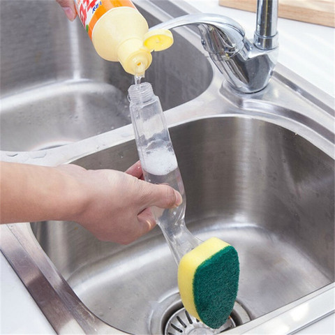 Dish Washing Tool Cleaning Brush Soap Dispenser Handle Refillable Bowls Cleaning Sponge Brush For Kitchen Organizer Accessories ► Photo 1/6