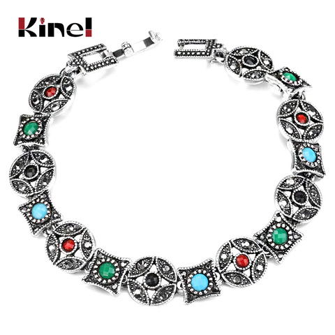 Kinel Hot Bohemia Bracelets Bangles Tibetan Silver Multicolor Resin Cuff Women Bracelets Vintage Jewelry Wholesale ► Photo 1/6