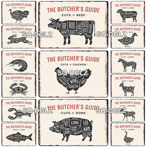 The Butcher Guide Vintage Metal Sign Farm Decor Tin Sign Pub Plates Meat Detail Metal Crafts Painting Plaques Art Decoration ► Photo 1/6