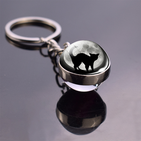 Black Cat Pumpkin Head Bat Jewelry Full Moon Double Sided Keychain Men Women Halloween Gift Fashion Accessories ► Photo 1/5