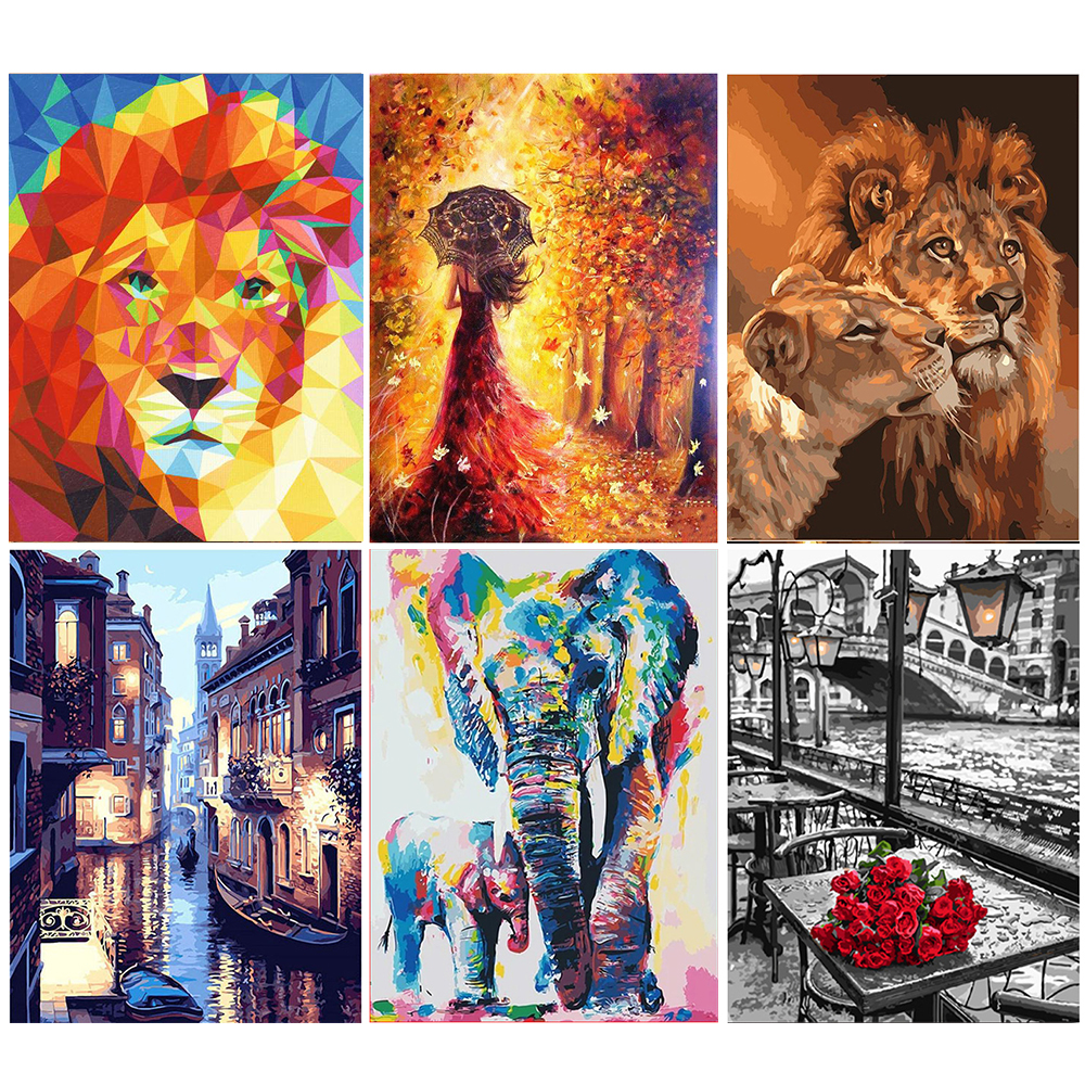 GATYZTORY color Dog series Diy painting number Animal oil paint by numbers  canvas painting by numbers for kids adults art paint