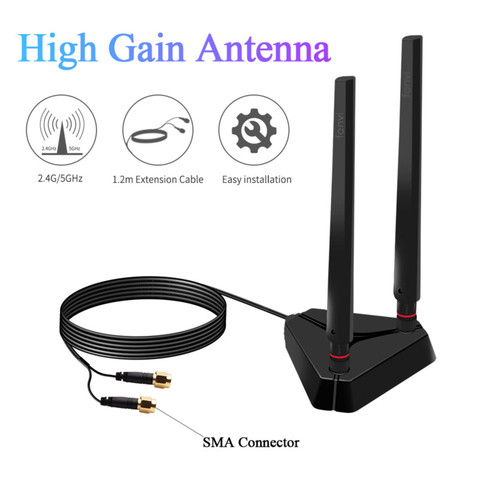 Dual Band 2.4G/5Ghz Powerful 2 High Gain 360 Degree SMA Omnidirectional 1.2M Extension Base Antenna for Wireless Router/Adapter ► Photo 1/6