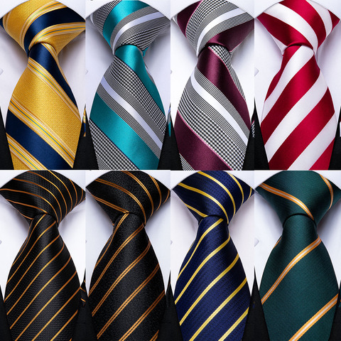 DiBanGu Designer Mens Wedding Tie Gold Black Striped Silk Neck Ties For Men Hanky Cufflinks Set Business Party Gravatas ► Photo 1/6
