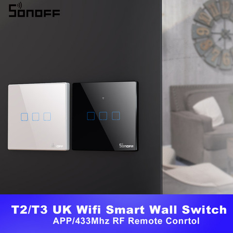 Itead SONOFF TX T2/T3 UK Smart Wifi Wall Touch Light Switch 1/2/3 Gang Smart Home 433 RF/Voice/APP/Touch Control Work With Alexa ► Photo 1/6