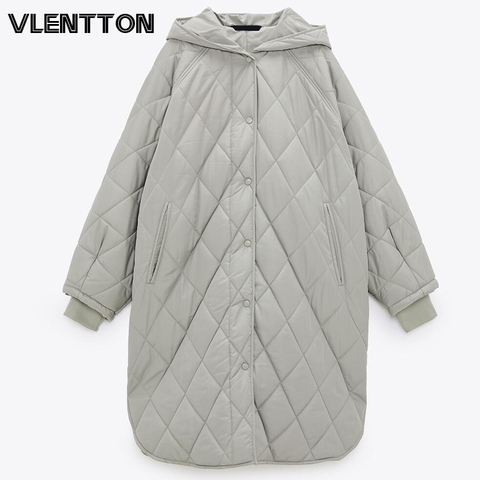 New Winter Oversize Fashion Vintage Plaid Hooded Parka Women Casual Pockets Cotton Jackets Coat Loose Long Outwear Female ► Photo 1/6