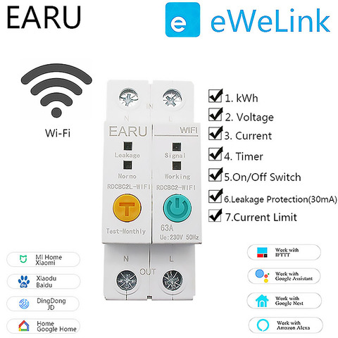 2P WIFI Circuit Breaker Energy Power kWh Meter Time Timer Switch Relay Voltmeter Current Leakage Protection RCCB RCBO Limitter ► Photo 1/6